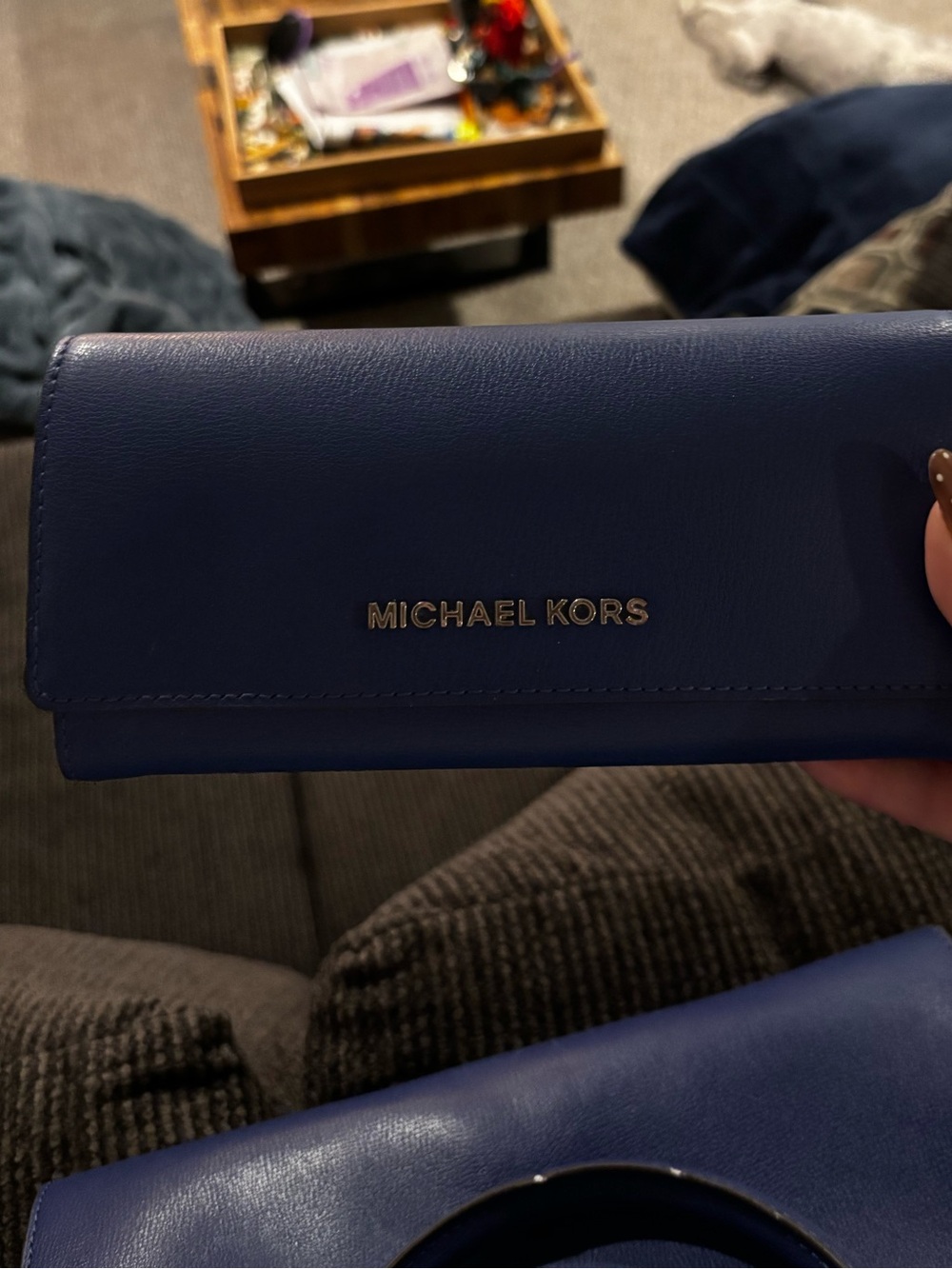 Michael Kors Royal Blue Leather Continental Wallet with Gold Logo